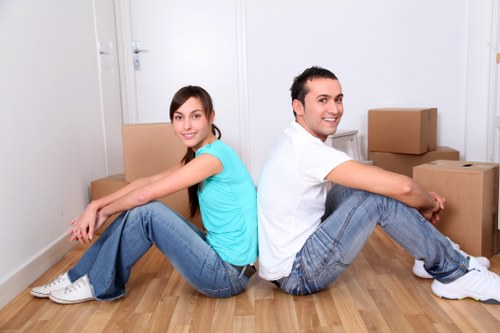 Packed moving boxes and home relocation preparation