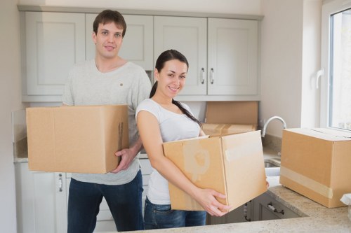 Packed moving boxes ready for a local house removal in Highbury
